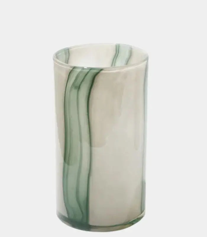 Meridian Striped Glass Vase – Contemporary Green and White Cylindrical Design