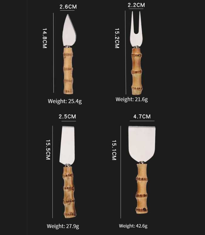 4 Pcs Natural Bamboo Cheese Knives Set