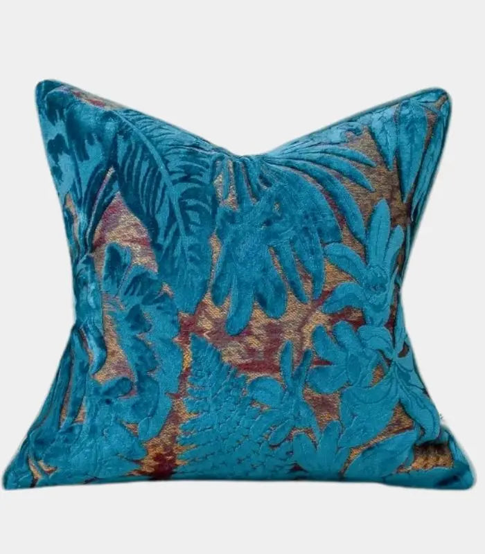 Velvet Floral Garden Cushion Cover Velvet Embroidery Blue