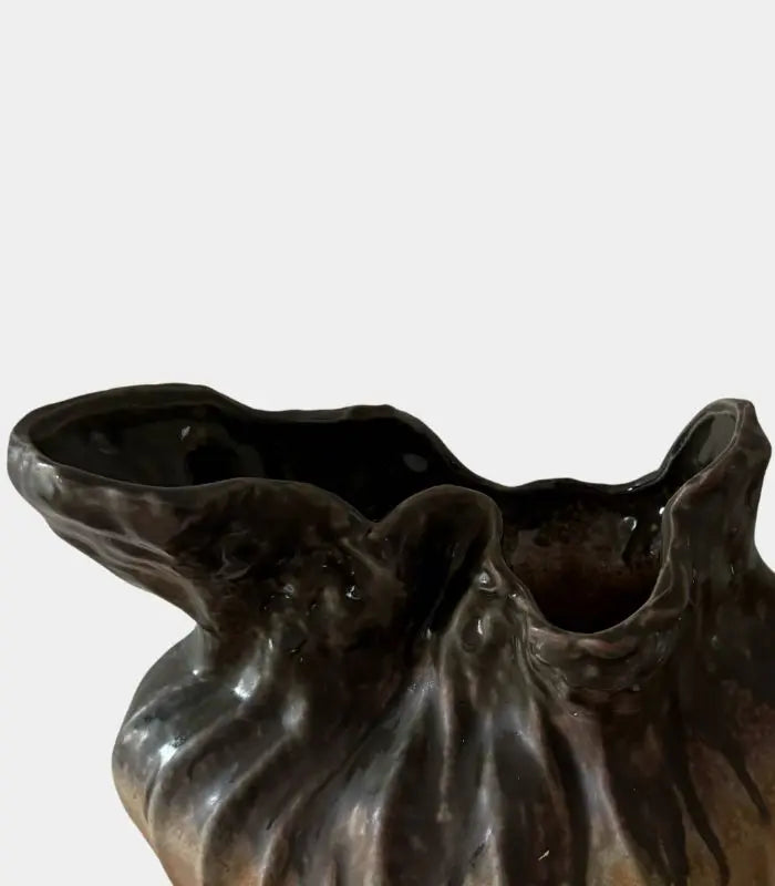 Verdant Ceramic Vase – Earth & Ember Sculptural Vase – Handcrafted Tectonic Ceramic with Ash Glaze