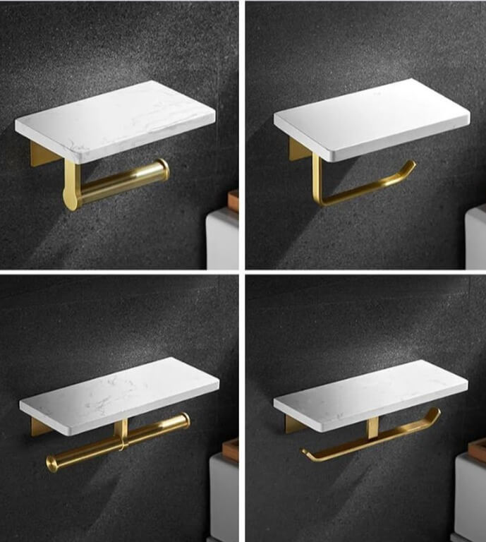 Toilet Roll Holder Wall-Mounted Natural Marble Brushed Gold