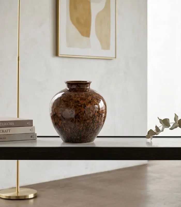 Vesper Tabetop Vase – Tortoiseshell Glaze Design with Round Silhouette Porcelain 24 cm
