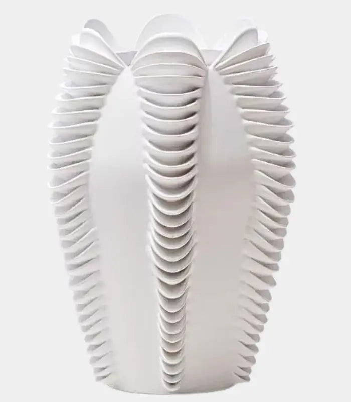 Elara Sculptural Wave Vase | Modern Ribbed Resin Decorative Vessel 28 cm