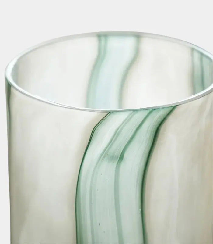 Meridian Striped Glass Vase – Contemporary Green and White Cylindrical Design