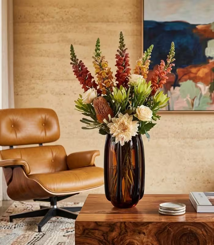 Velora Glass Vase – Hand-Crafted Sculptural Cage Design in Amber Brown