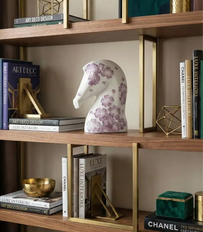 Celestine Ceramic Horse Head Sculpture – Hand-Painted Floral Design