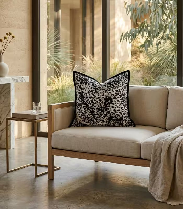 Leopard Print Jacquard Cushion Cover – Bold Black and White Animal Pattern