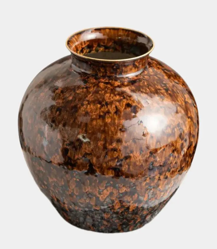Vesper Tabetop Vase – Tortoiseshell Glaze Design with Round Silhouette Porcelain 24 cm