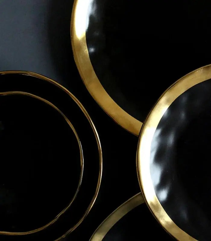 Gold Edge Porcelain Serving Platter Black & White 25 cm (10 in)