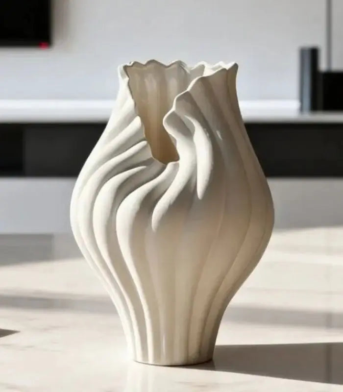 The Aria Sculptural Vase Handcrated Tabletop Vase Large White 32 cm