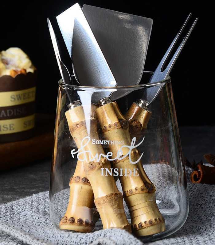 4 Pcs Natural Bamboo Cheese Knives Set