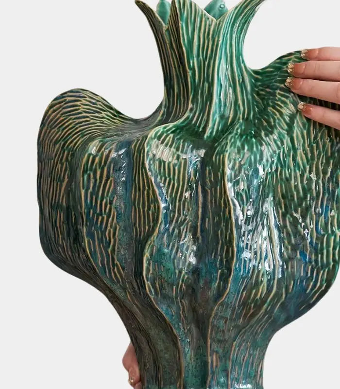 Botanica Ceramic Vase – Handcrafted Organic Form with Green Glaze 34 cm