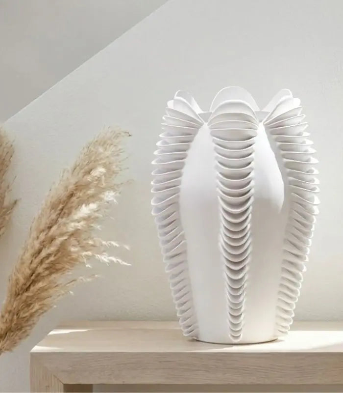 Elara Sculptural Wave Vase | Modern Ribbed Resin Decorative Vessel 28 cm