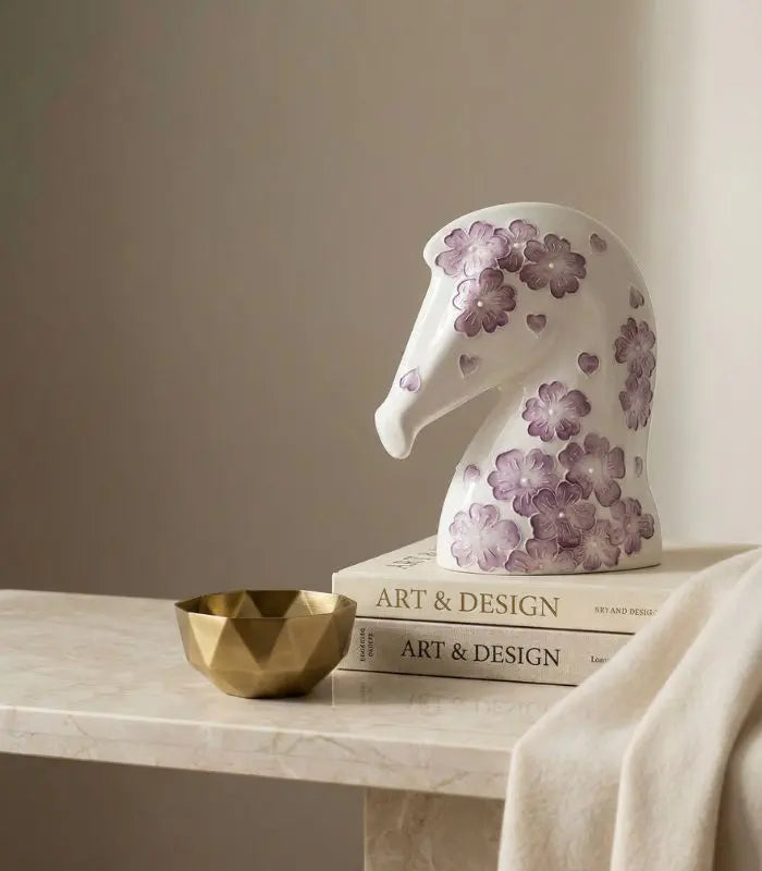 Celestine Ceramic Horse Head Sculpture – Hand-Painted Floral Design
