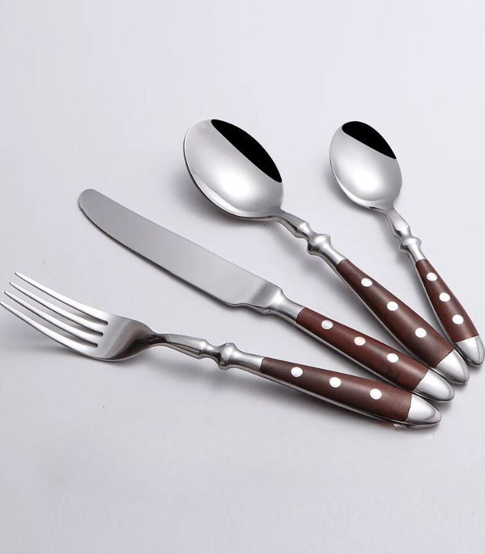 24pcs Cutlery Set Winchester Crest Resin and 18/10 Stainless Steel Set for 6 Brown