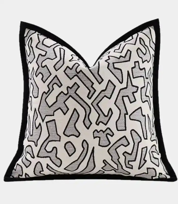 Geometric Tribal Chenille Cushion Cover Ivory/Grey/Black