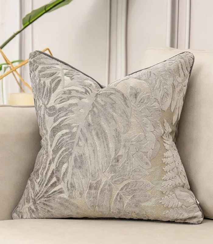 Velvet Floral Garden Cushion Cover Velvet Embroidery Grey