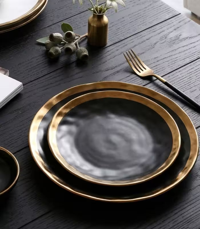 Gold Edge Porcelain Serving Platter Black & White 25 cm (10 in)