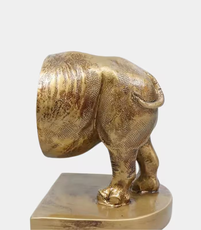 Set 2 Pcs Rhinoceros Bookends – Golden Metallic Resin Design 25 cm (9.84 in)