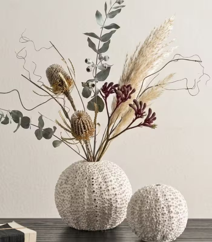Riccio Handcrafted Ceramic Vase – Textured Spherical Form in Cream