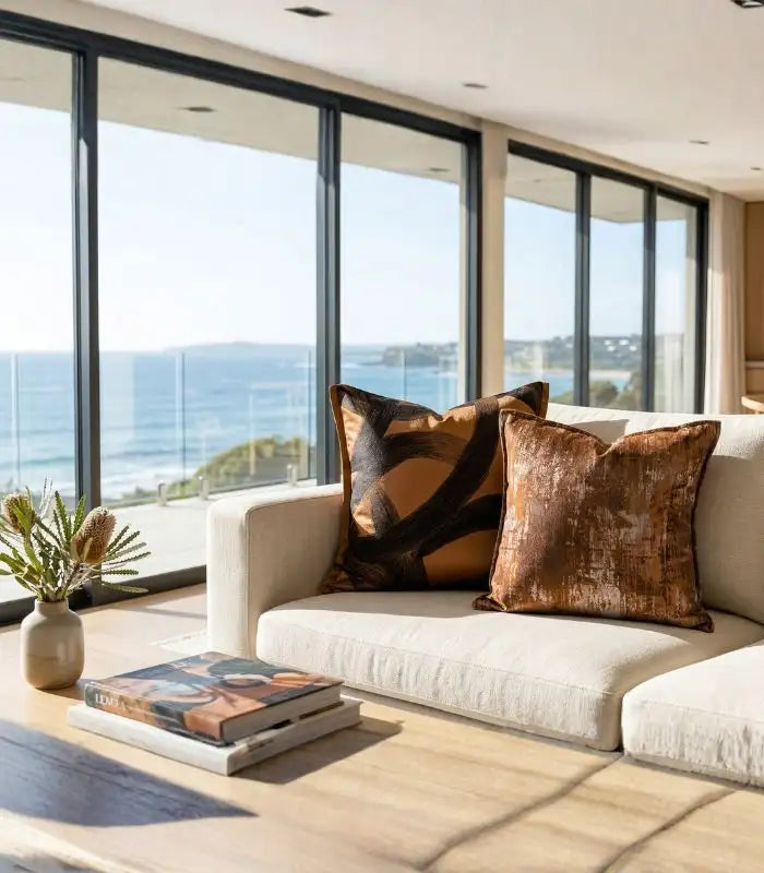 Abstract Cushion Cover Collection - Amber & Charcoal 45x45 cm (18 x 18 in)