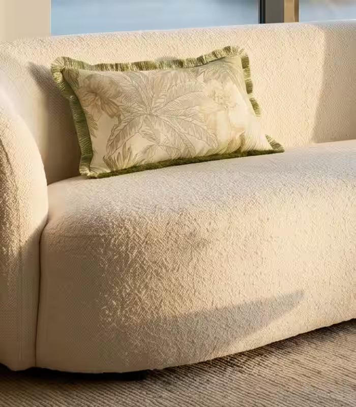 Palm Grove Jacquard Cushion Cover – Tropical Botanical Design with Fringe Trim