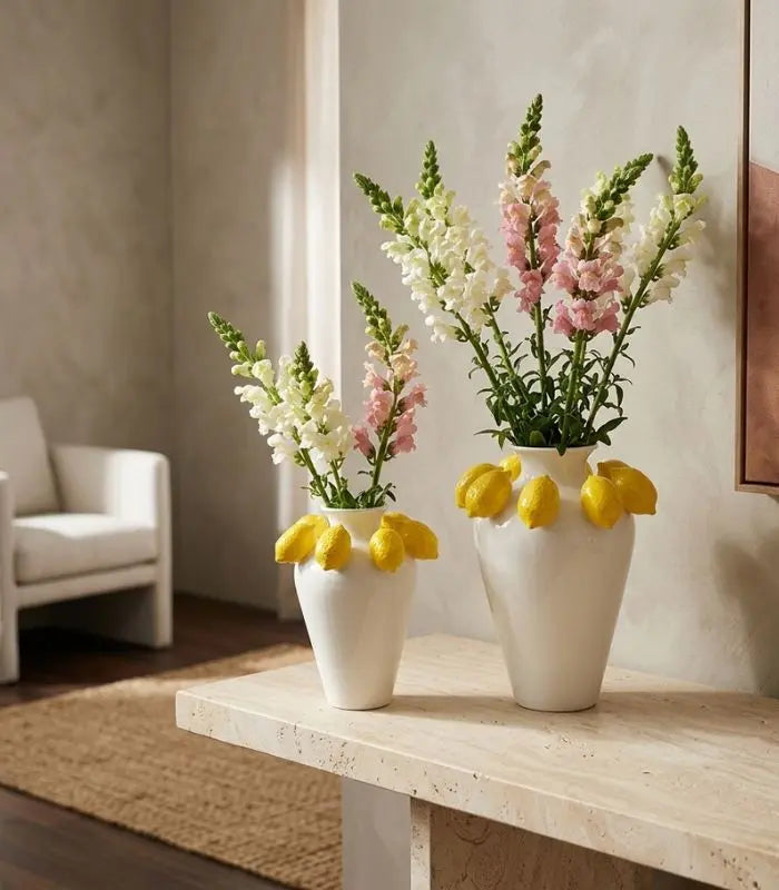 Limoncello Porcelain Vase – White with Sculptural Lemon Detail