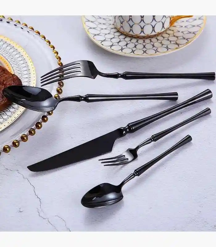 30 Pcs Cutlery Set Stainless Steel Mirror Polished Set for 6 Black