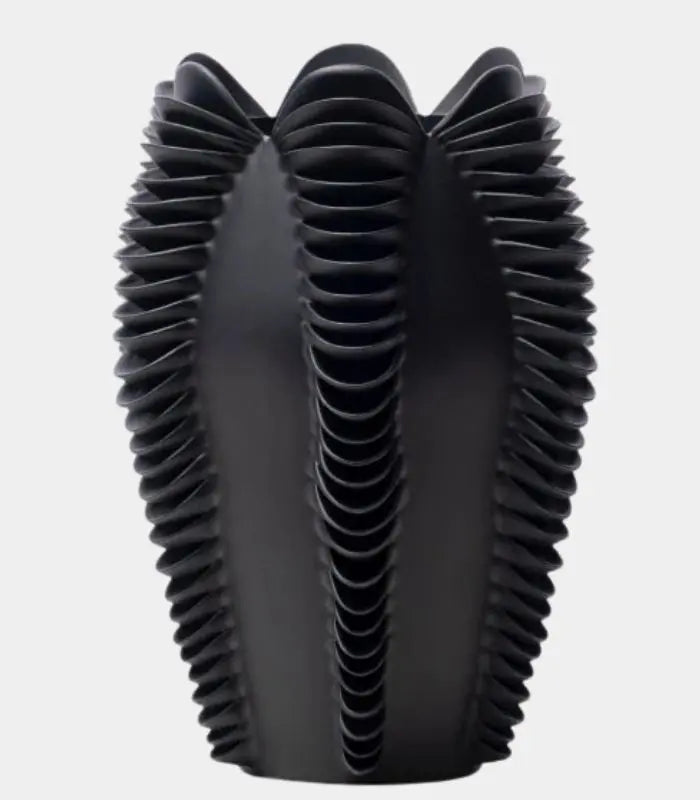 Elara Sculptural Wave Vase | Modern Ribbed Resin Decorative Vessel 28 cm