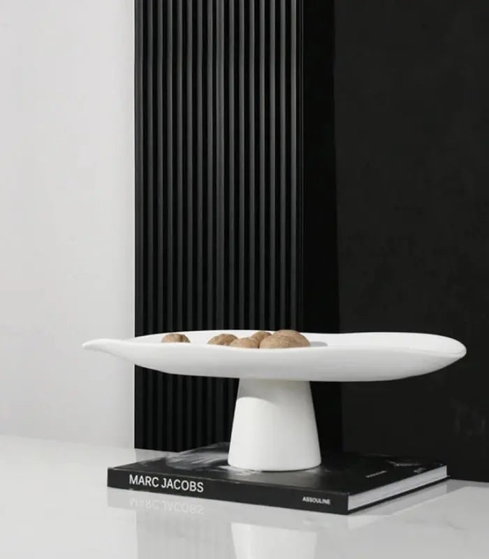 Decorative Porcelain Tray Handcrafted Fruit Bowl Table Storage White