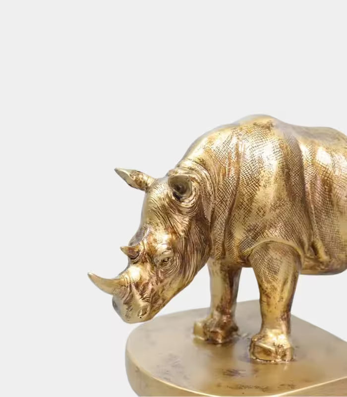Set 2 Pcs Rhinoceros Bookends – Golden Metallic Resin Design 25 cm (9.84 in)