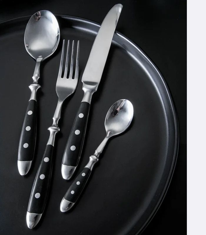 24 Pcs Cutlery Set Winchester Crest Resin and 18/10 Stainless Steel Set for 6 Black