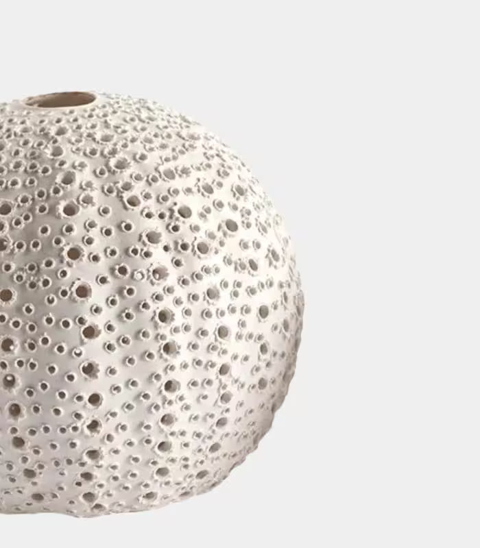 Riccio Handcrafted Ceramic Vase – Textured Spherical Form in Cream