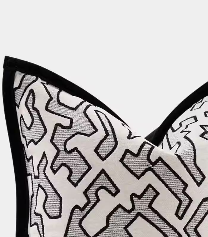 Geometric Tribal Chenille Cushion Cover Ivory/Grey/Black