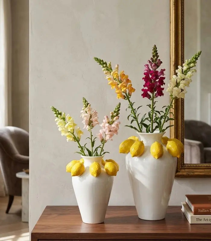 Limoncello Porcelain Vase – White with Sculptural Lemon Detail