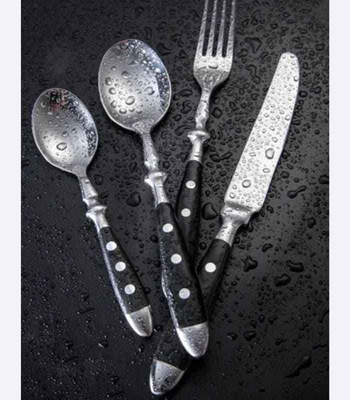 24 Pcs Cutlery Set Winchester Crest Resin and 18/10 Stainless Steel Set for 6 Black