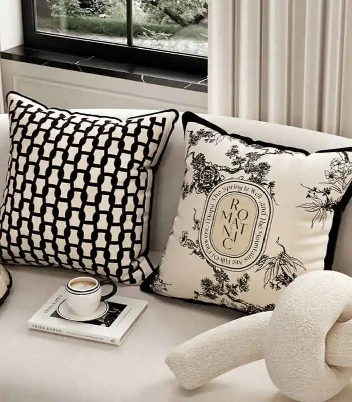 Romantic Cushion Cover Black & White Velvet