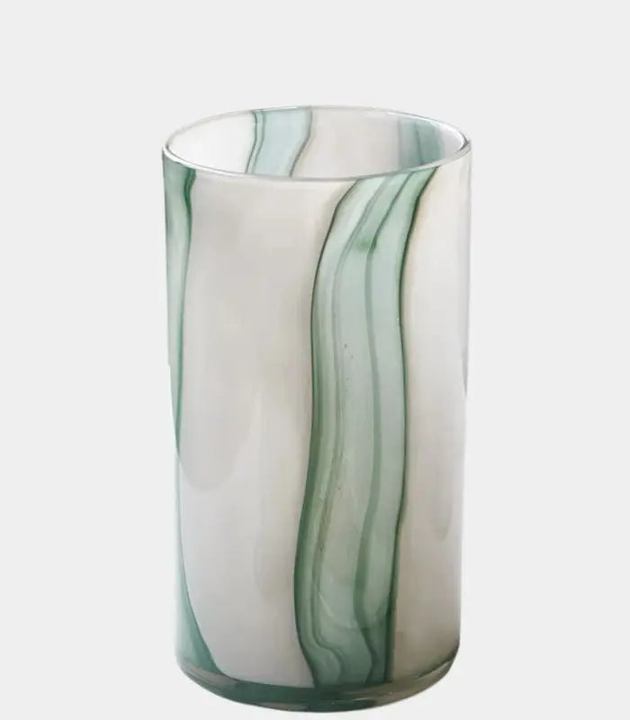 Meridian Striped Glass Vase – Contemporary Green and White Cylindrical Design