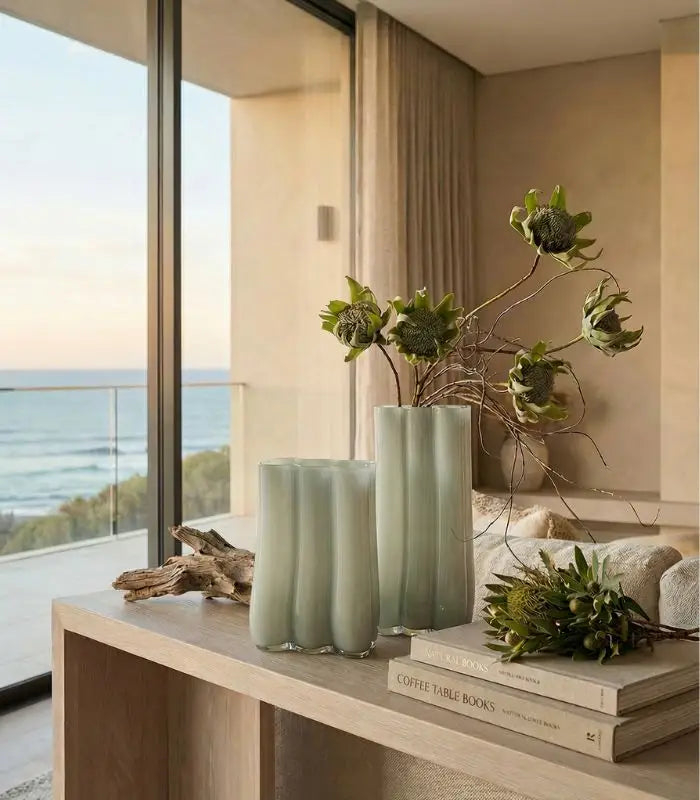 Sculptural Ribbed Glass Vase - Two Sizes