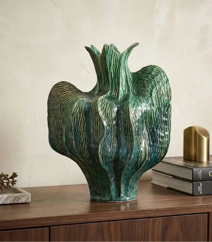 Botanica Ceramic Vase – Handcrafted Organic Form with Green Glaze 34 cm