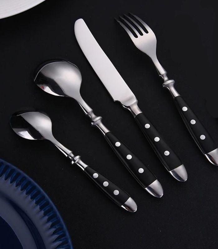 24 Pcs Cutlery Set Winchester Crest Resin and 18/10 Stainless Steel Set for 6 Black