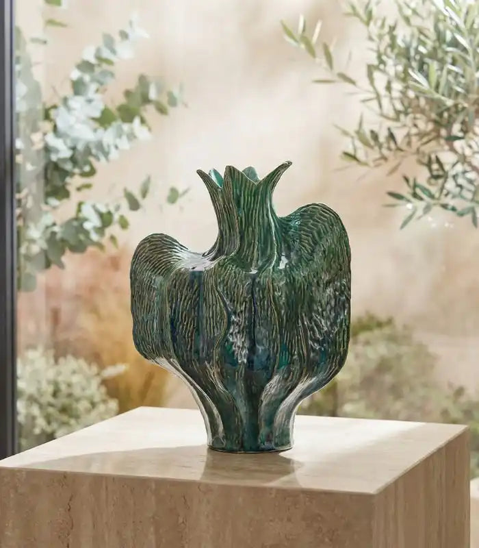 Botanica Ceramic Vase – Handcrafted Organic Form with Green Glaze 34 cm