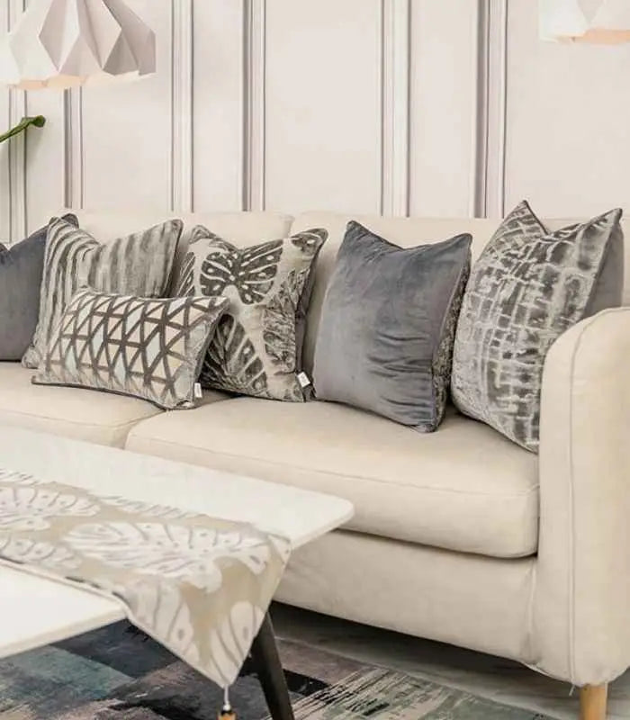 Velvet Floral Garden Cushion Cover Velvet Embroidery Grey