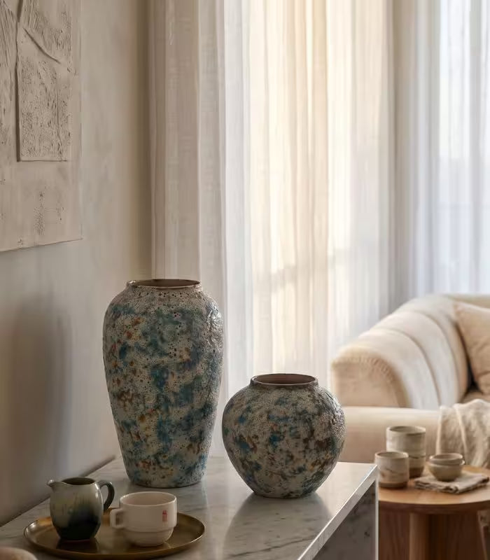 Luciana Ceramic Vase – Hand-Crafted Speckled Design in Coastal Blue