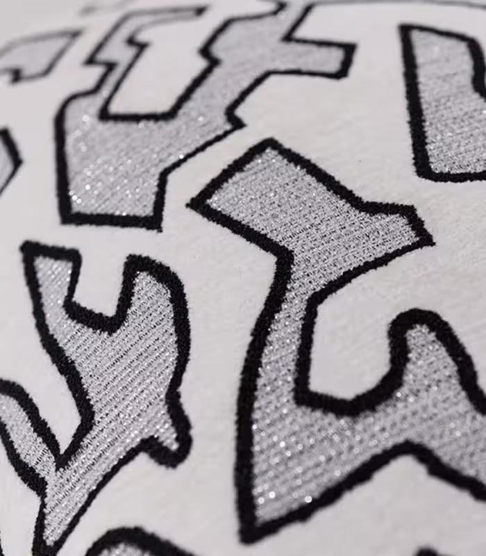 Geometric Tribal Chenille Cushion Cover Ivory/Grey/Black