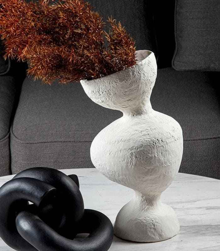 White Ceramic TableTop Vase Handcrafted Abstract Large