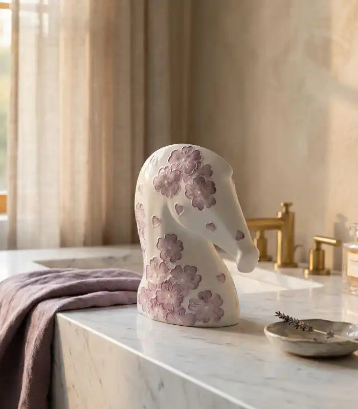 Celestine Ceramic Horse Head Sculpture – Hand-Painted Floral Design