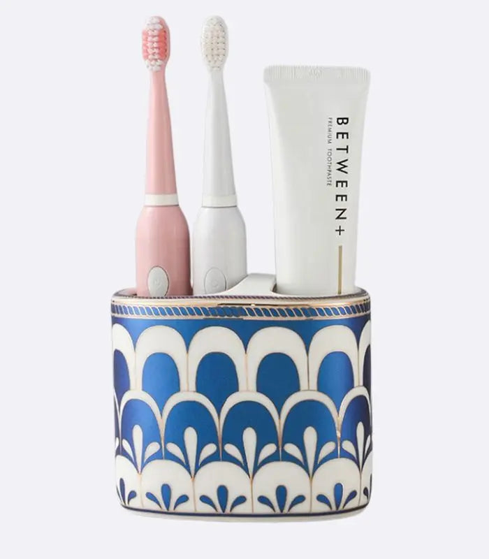 Toothpaste Holder Toothbrush Holder Storage Blue & White Ceramic