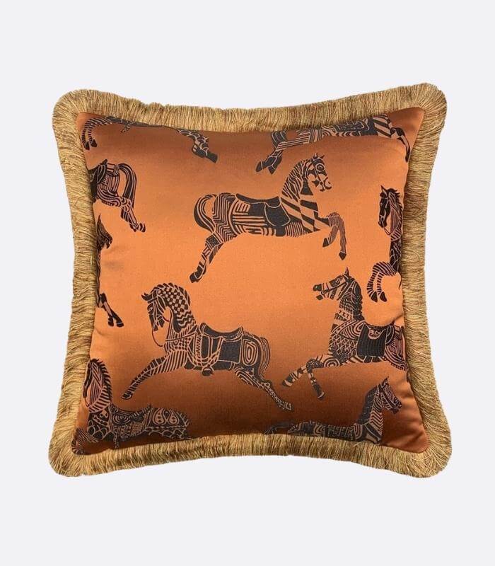 Decorative Cushion Cover Orange Fringed Edge Square 45x45cm