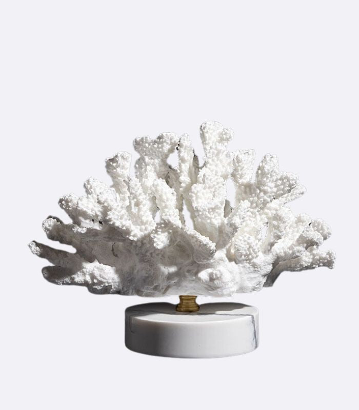Faux Coral Desk Decoration Ornaments Resin on Marble Base White